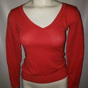 Women's Rubbish Red V neck long sleeve elbow patch